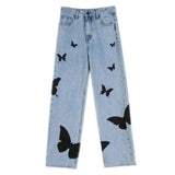 black swallowtail butterfly denim pants 