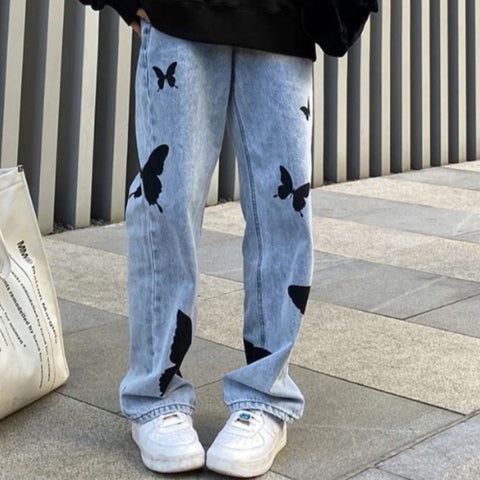 swallowtail butterfly denim pants