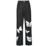 white butterfly jeans with zipper