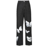white butterfly jeans with zipper