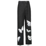 white butterfly jeans front view