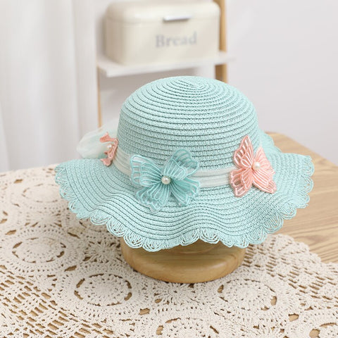 powder blue butterfly straw hat