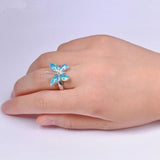 blue opal butterfly ring for women