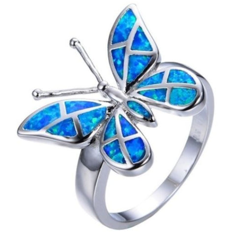 blue opal butterfly ring