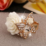 butterfly flower crystal ring front view