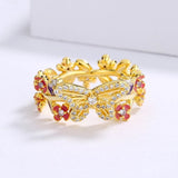 enamel gold butterfly ring women