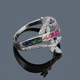 rainbow butterfly ring grey front view