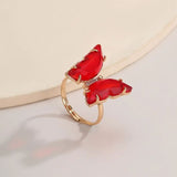 red butterfly crystal ring front view