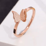 rose gold butterfly ring front view