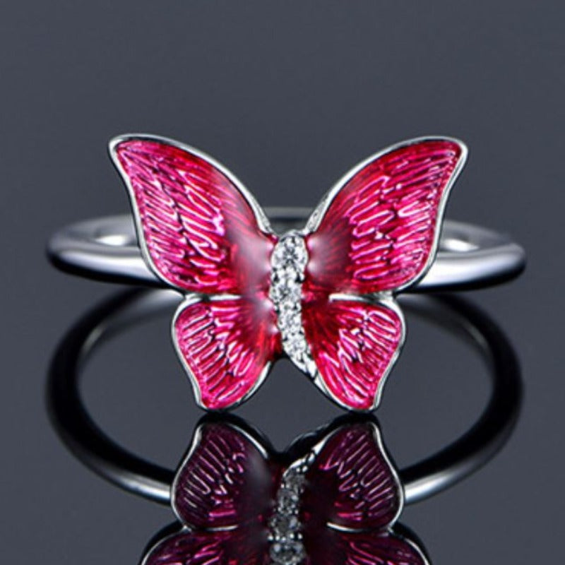 Pink Flying Rings Silver and Pink Butterfly Ring | BUTTERFLY KINGDOM