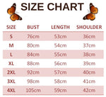 size chart for shades of butterfly t shirt