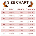 size chart for brown butterfly shirt