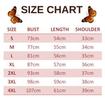 size chart for flying butterfly t shirt