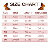 size chart for heart shaped butterfly t shirt